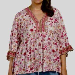 Cynthia Rowley Hippie Boho Top Shirt Blouse Tunic Plus Sz 2X Flowy Pheasant